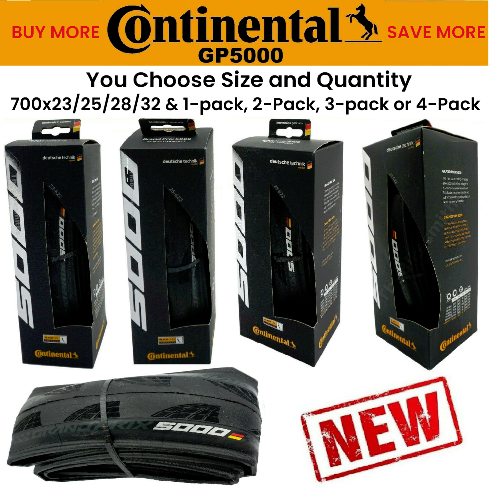 1 - 4 Pack Continental Grand Prix Gp 5000 700x 23 25 28 32 Fold Road Bike Tires