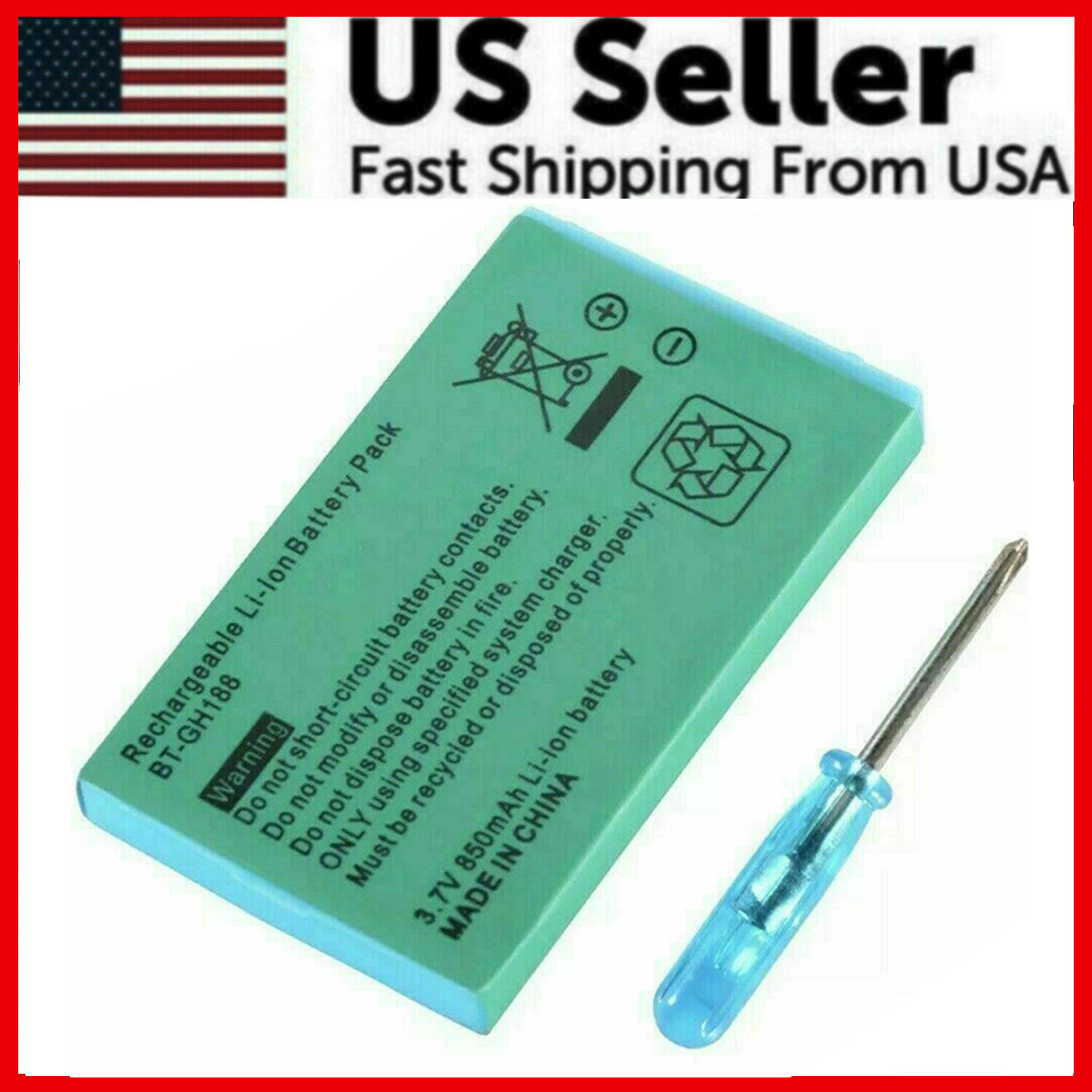 New Rechargeable Battery For Nintendo Game Boy Advance Sp Systems + Screwdriver