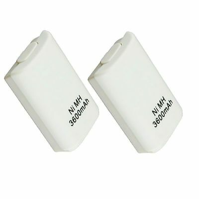 2x Wireless 3600 Mah Controller Rechargeable Battery Pack For Xbox 360 White