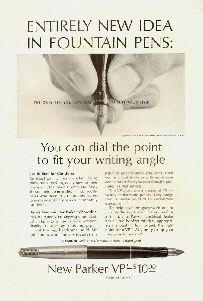 1962 Vintage Ad Parker Pen/new Parker Vp/dial The Point (070513)