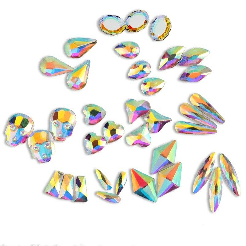 20 50 100pcs 3d Nail Art Rhinestones Flat Shaped Elongated Glass Colorful Stones
