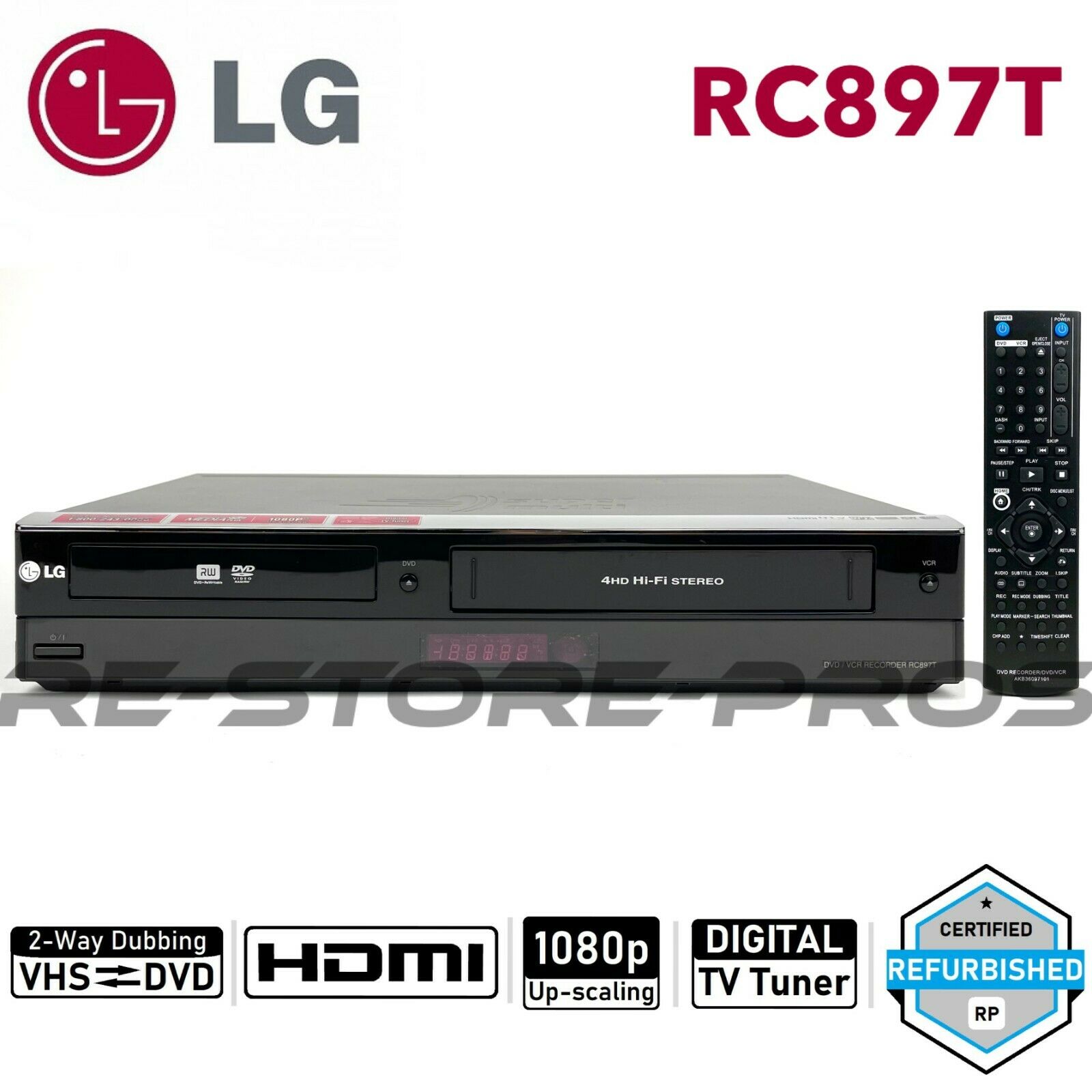 Lg Rc897t Dvd Vcr Combo Player Vhs To Dvd Recording Hdmi 1080p Upscaling Remote
