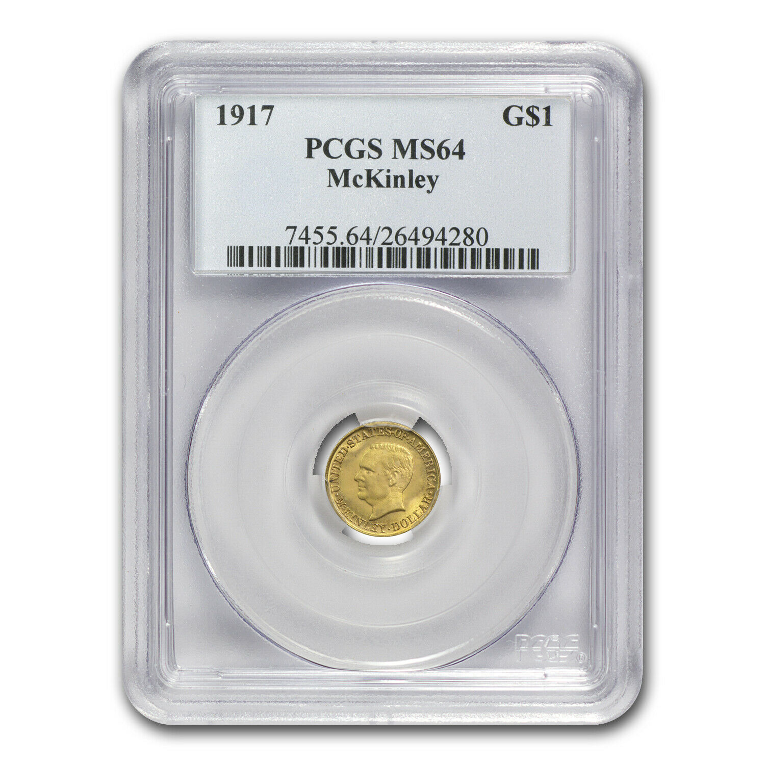 1917 Gold $1.00 Mckinley Memorial Ms-64 Pcgs - Sku #73500