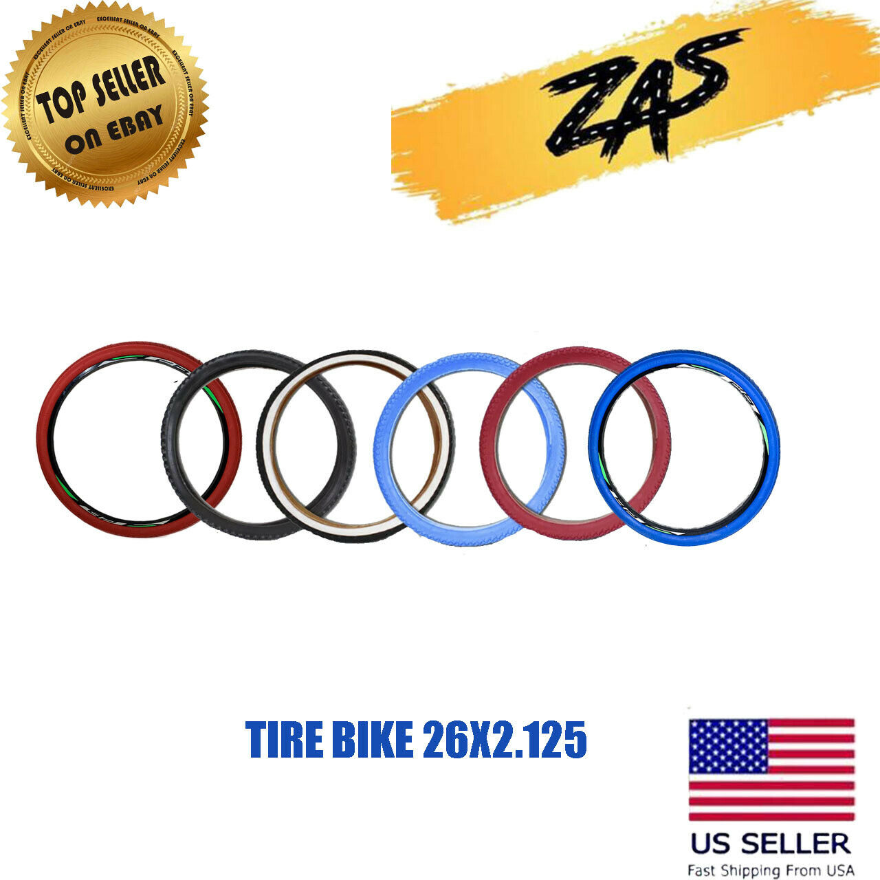 Bicycle Tire 26" X 2.125 Black, White, Red & Blue High Quality Knobby Tire