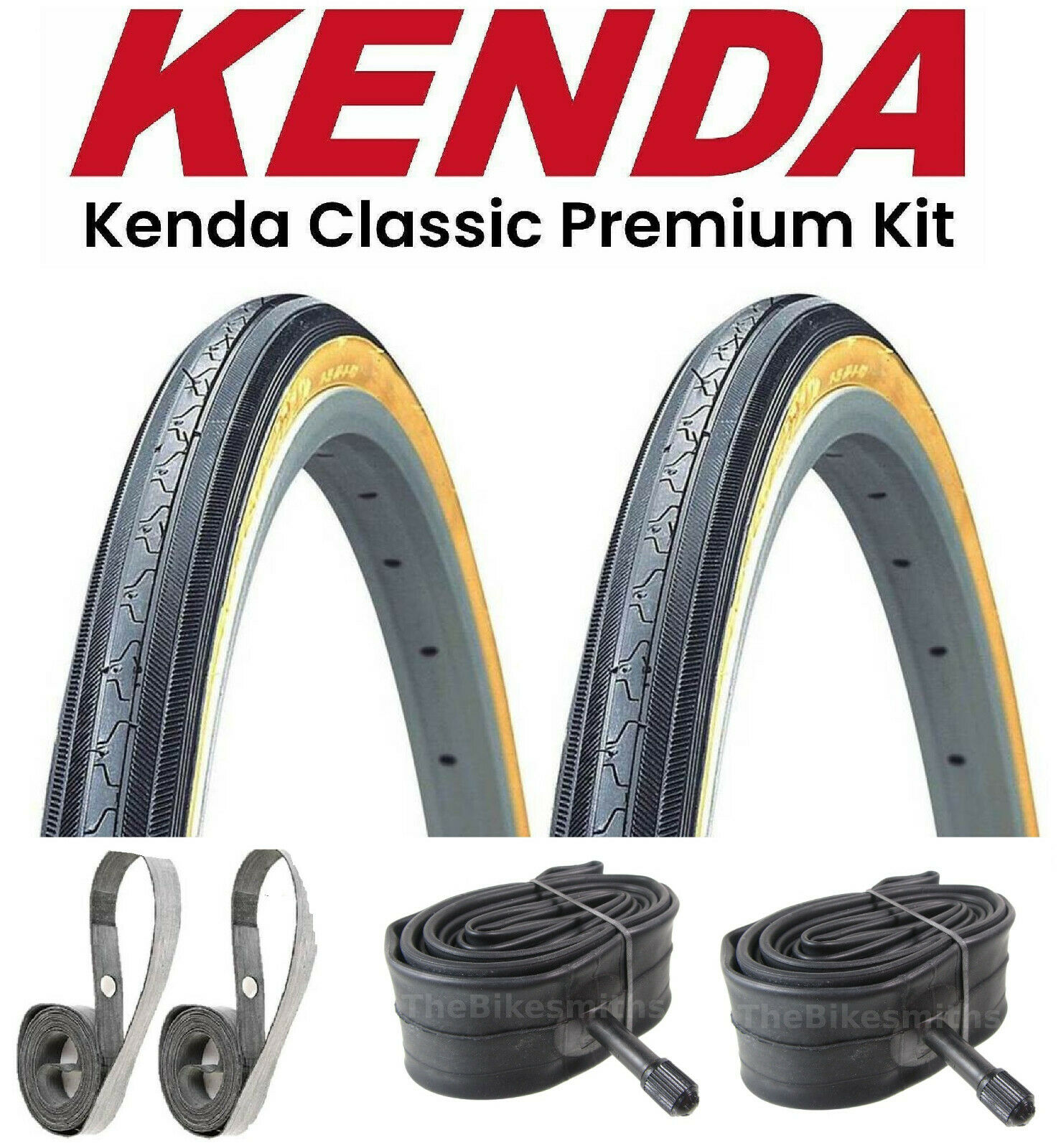 Kenda K35 Classic Gumwall Kit Retro 27" X 1-1/4" Bike Tires + Tubes + Rim Strips