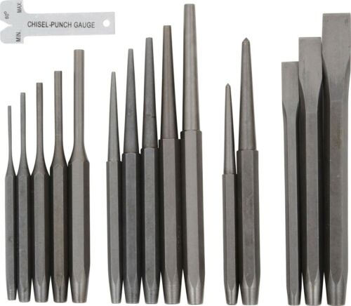 16pc Industrial Mechanics Punch & Chisel Set Pin Tapered Center Cold Roll Gauge