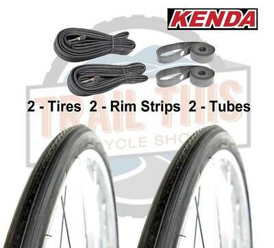 2-pack Kenda K35 Black Wall 27x1-1/4" Road Bike Tires Tubes & Rim Strips Kit Set