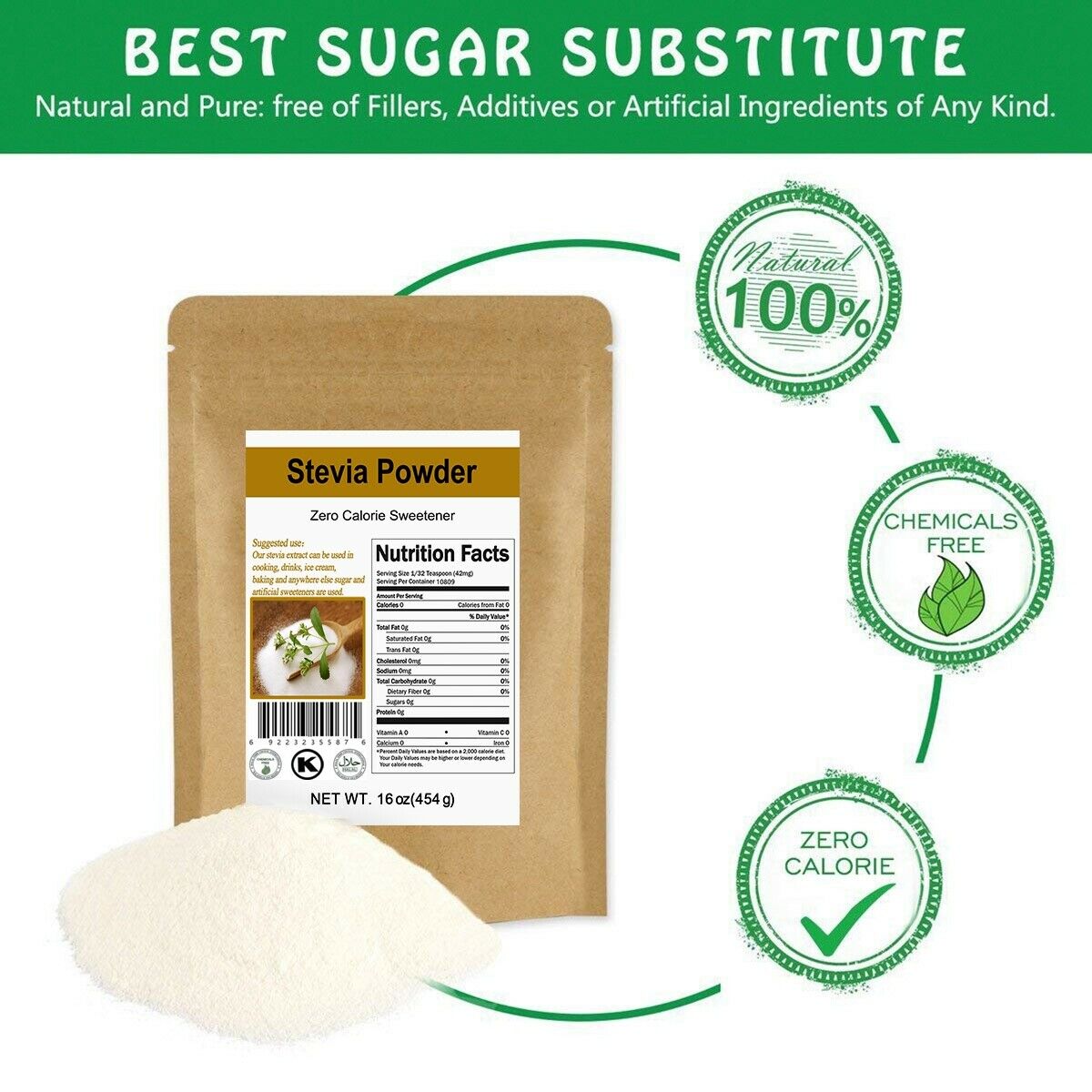 1lb Ccnature Stevia Powder Natural Extract Sweetener 0 Calorie Sugar Substitute