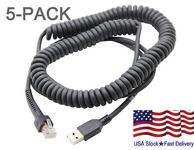 5pc Usb Cable Coiled 15ft For Symbol Barcode Scanner Ls1203 Cba-u09-c15zar